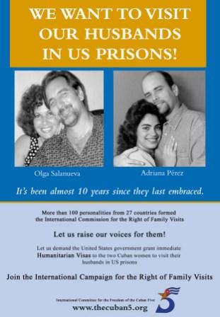 International Womens Day 2008 - postcard campaign to Sec. State Condelezza Rice is launched calling for visitation rights for Adriana Perez and Olga Salanueva to visit their husbands in prison. The post card is translated from English into Spanish, Arabic, Italian, German,and French. Tens of thousands innundate the U.S. State Department