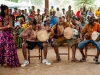 taw_2 From left to right: Elvira Fumero Añí, Yandrys Izquierdo, Humberto Casanova and Alfredo Duquesne drumming in Banta Mokele at their official welcome by the Paramount Chief Tommy Jombla.