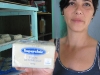 Sandra shows her Marsella Soap, the base of the handmade soaps at the shop.
