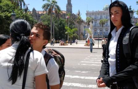 Young Cubans at Central Park in Havana.  Photo: Caridad