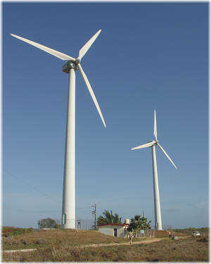 Wind farm on the isle of Turiguano situated off the central northern coast of Cuba 