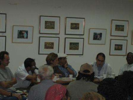  Left to right: Dmitri Prieto, Pável Alemán, Celia Hart, Tato Quiñones, Hiram Hernández, Carlos Simón. Backs: León Ferrera and Andrés Mir.  (UNEAC, March 12, 2005, at the symposium “The Other Legacies of October.”)