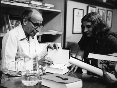 Cuban Secretary of State Raul Roa signs a copy of his book for Margaret.  Moderna Poesia bookstore, Havana 1977. Photo: Macias