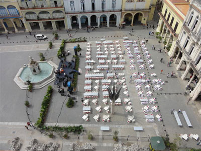 Plaza Vieja decked out for a Valentine's Day concert.