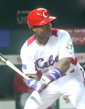 Alexei Bell stroked the first homer this week in the spacious Fukuoka Yahoo Dome.