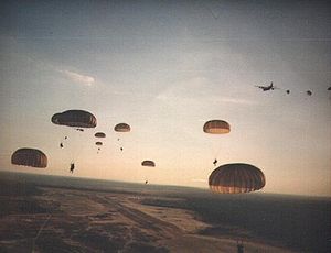 US Army Rangers parachute on to Grenada during Operation Urgent Fury