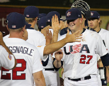 USA celebrates game three win.  Photo: usabaseball.com