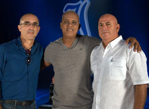 Businessman Alejandro Canton next to Rey Vicente Anglada and Armando Ferreiro, during the filming of a documentary. 