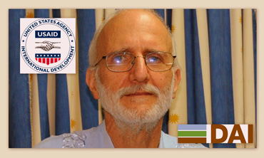 Alan Gross with the logos of his direct and indirect employers.  Collage: progresoweekly.us