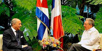 French Foreign Minister Laurent Fabius and Raul Castro met in Havana on Saturday.