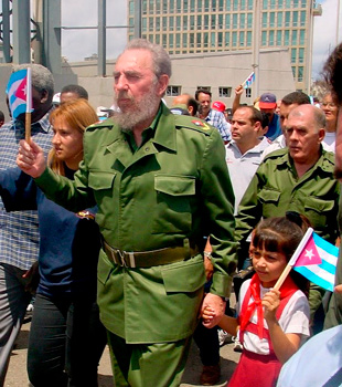 I shot this photo of Fidel Castro marching for Elián González' return in the year 2000.