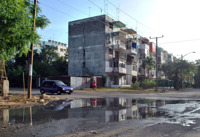 Sewage between the apartment buildings of Alamar.
