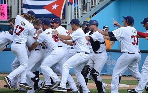 Team USA celebrates their comeback win over Cuba in Toronto.  Photo: USA Baseball
