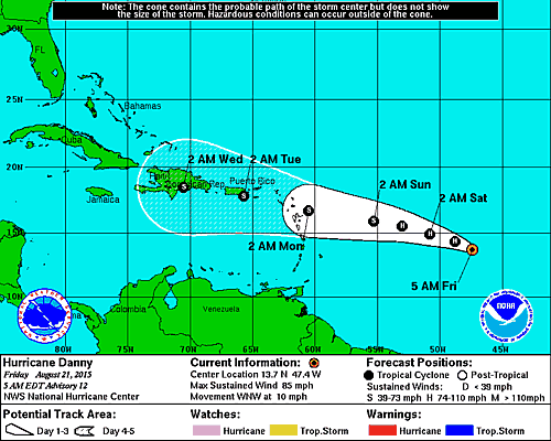 Hurricane Danny at 5 a.m. EDT on Friday.  Graphic: NHC