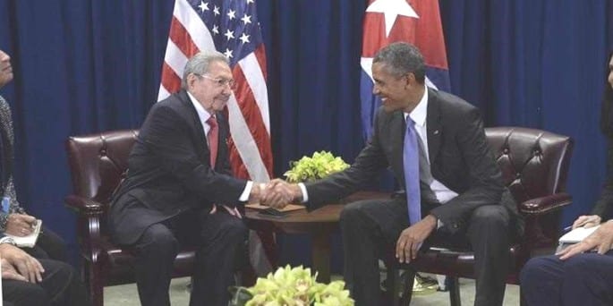 Raul Castro and Barack Obama on Sept. 29, 2015 at the UN. 