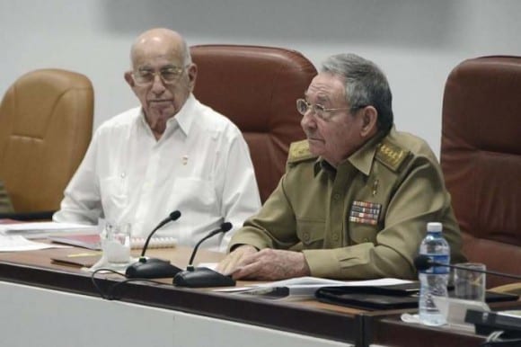 General/president/Communist Party First Secretary Raul Castro (r), 84, and the Party's second in command Juan Ramon Machado, 84.