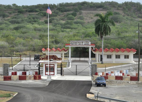 Gate at the Guantanamo Naval Base on occupied Cuban territory.