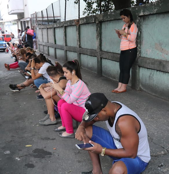 One of the pay-for WiFi hot spots in Vedado. Photo: Juan Suarez