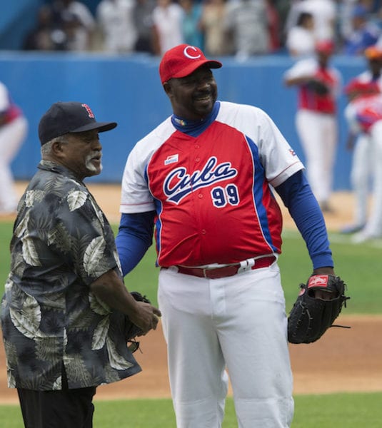 Luis Tiant and Pedro Luis Lazo threw out the symbolic first balls.