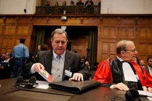 El embajador de Nicaragua en Holanda, Carlos Arguello Gomez, after the ruling at the World Court in The Hague. Photo. Bas Cezrwinski/EFE