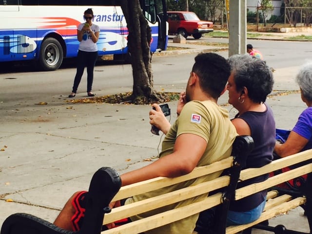 Video chatting with WiFi access at La Ramba Park (Lynn Oldshue)