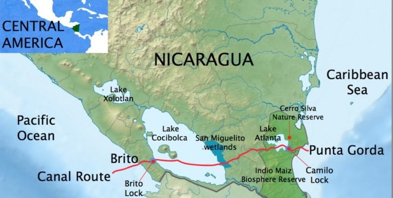 The projected Nicaragua Grand Canal. Map: worldmaritimenews.com