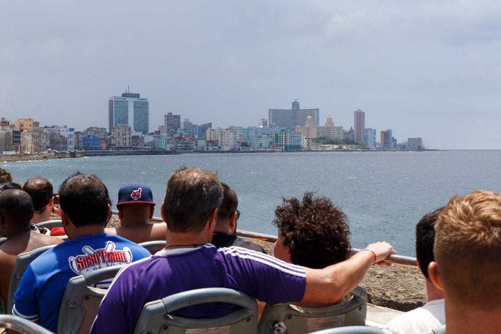 Riding on the double-decker Havana Tour Bus.