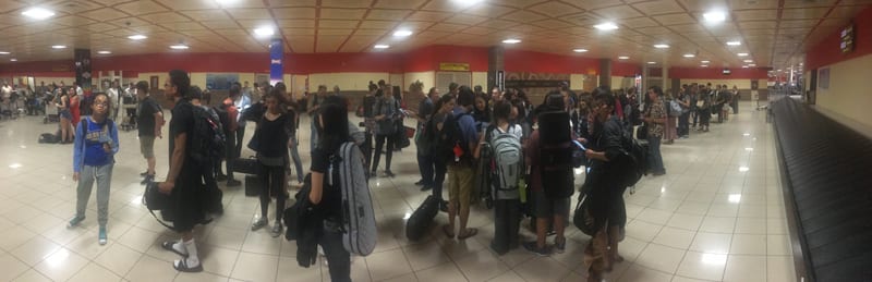 Oakland Symphony Youth Orchestra members prior to departure for Cuba at San Francisco International Airport. Photo by Omid Zoufonoun 