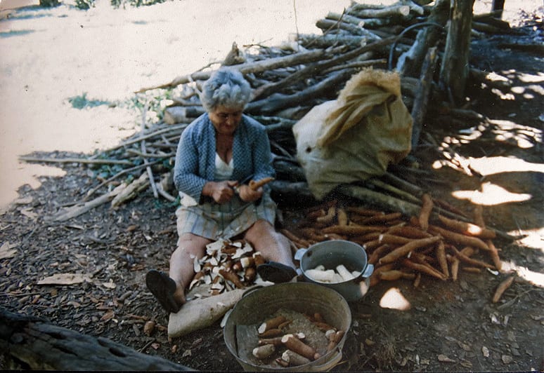 Peeling yucca.