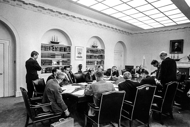 Robert Kennedy at an Executive Committee meeting during the Cuban Missile Crisis