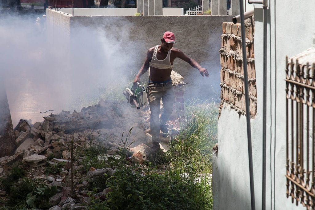 Fumigating the ruins.