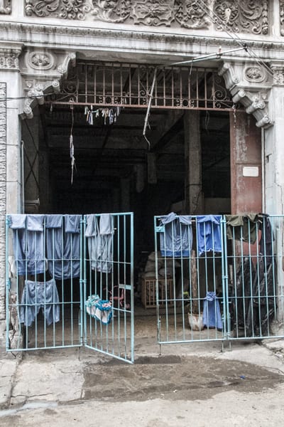 Entrance to one of the temporary shelters where people can live for decades.