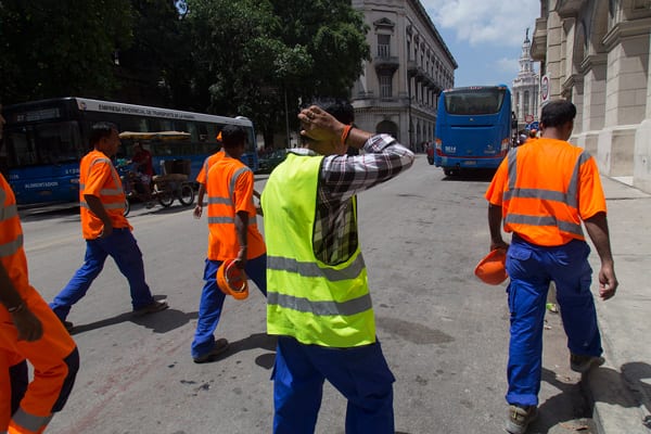 Indian construction workers in Old Havana. Photo: Juan Suarez